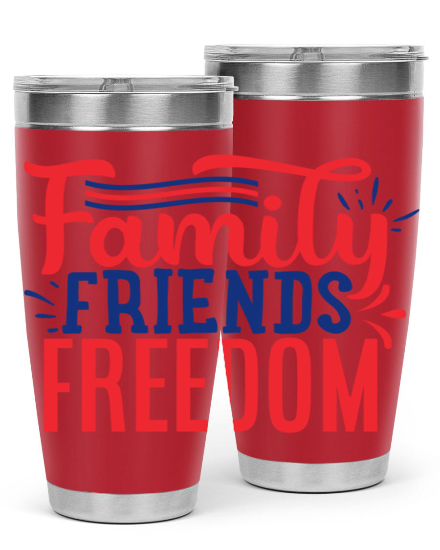 Family Friends Freedom Style 48# tumbler featuring a patriotic design, available in 20oz and 30oz sizes, made from stainless steel.