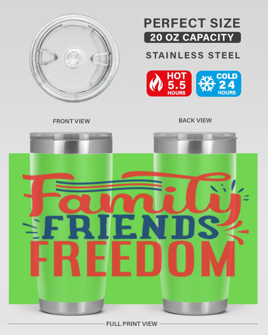 Family Friends Freedom Style 48# tumbler featuring a patriotic design, available in 20oz and 30oz sizes, made from stainless steel.
