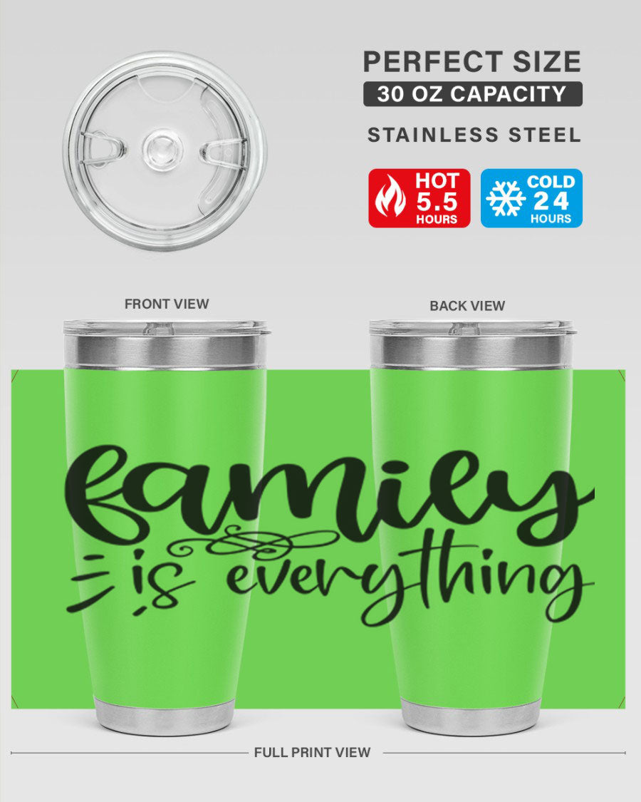 Family is Everything 72# Tumbler in stainless steel with a vibrant design, perfect for hot and cold beverages.