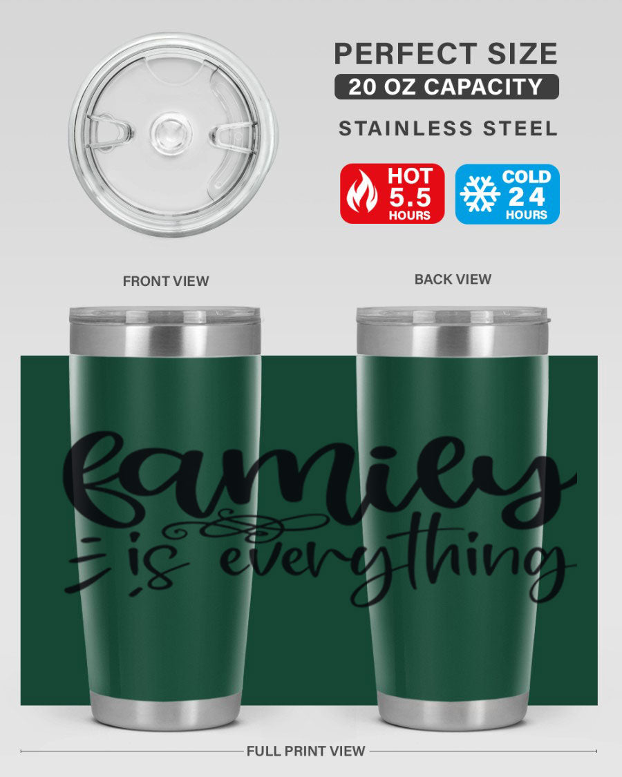 Family is Everything 72# Tumbler in stainless steel with a vibrant design, perfect for hot and cold beverages.
