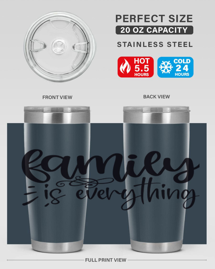 Family is Everything 72# Tumbler in stainless steel with a vibrant design, perfect for hot and cold beverages.