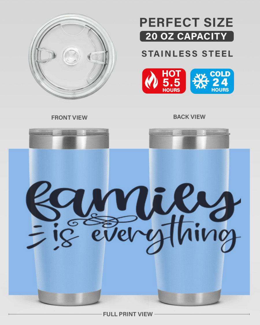 Family is Everything 72# Tumbler in stainless steel with a vibrant design, perfect for hot and cold beverages.