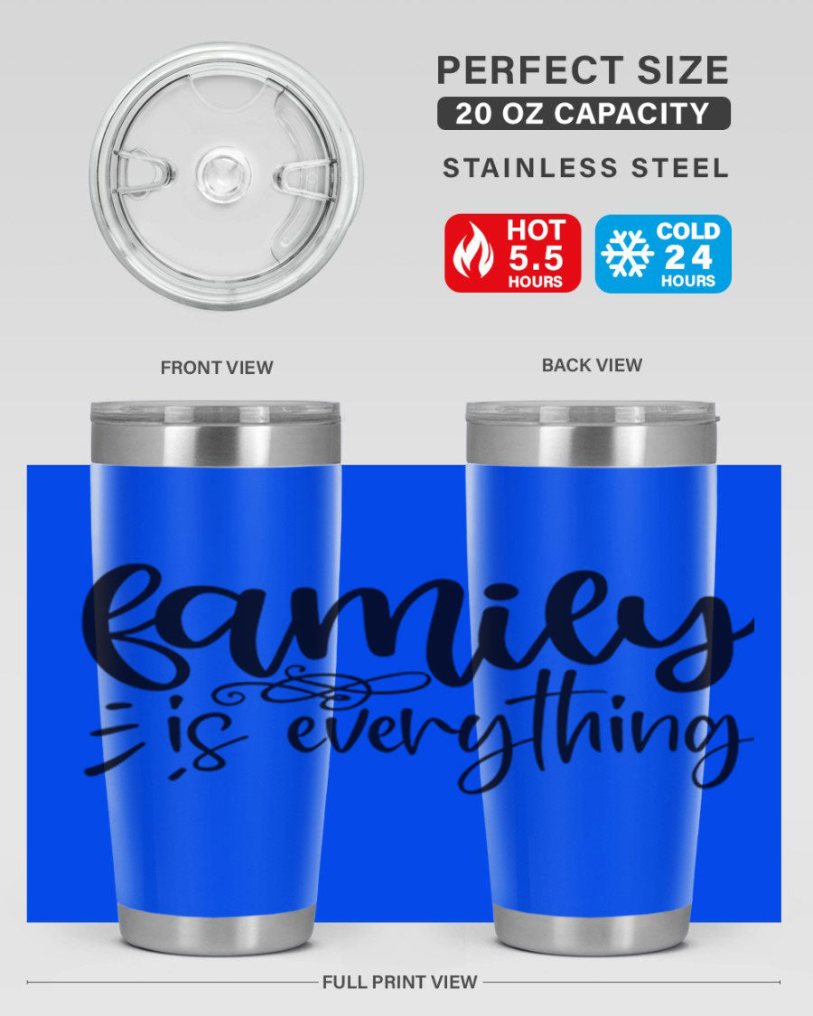 Family is Everything 72# Tumbler in stainless steel with a vibrant design, perfect for hot and cold beverages.