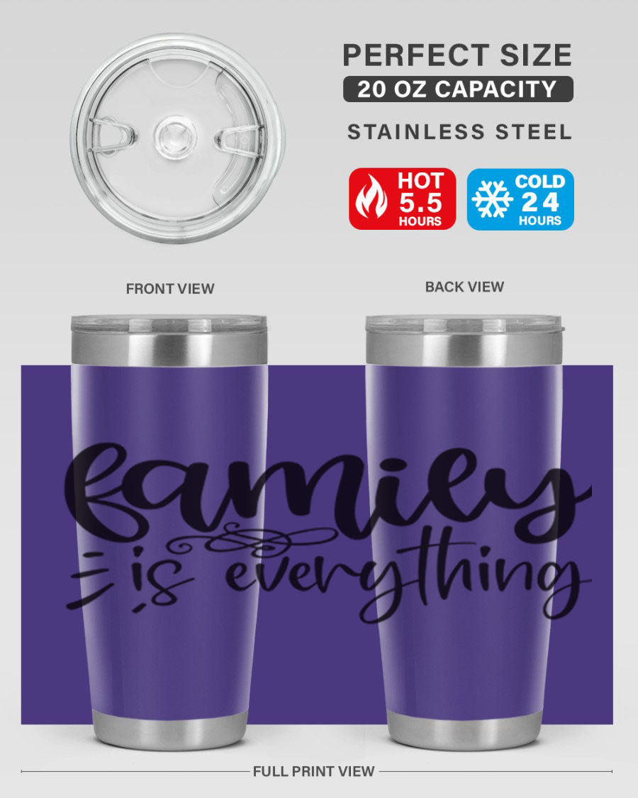 Family is Everything 72# Tumbler in stainless steel with a vibrant design, perfect for hot and cold beverages.