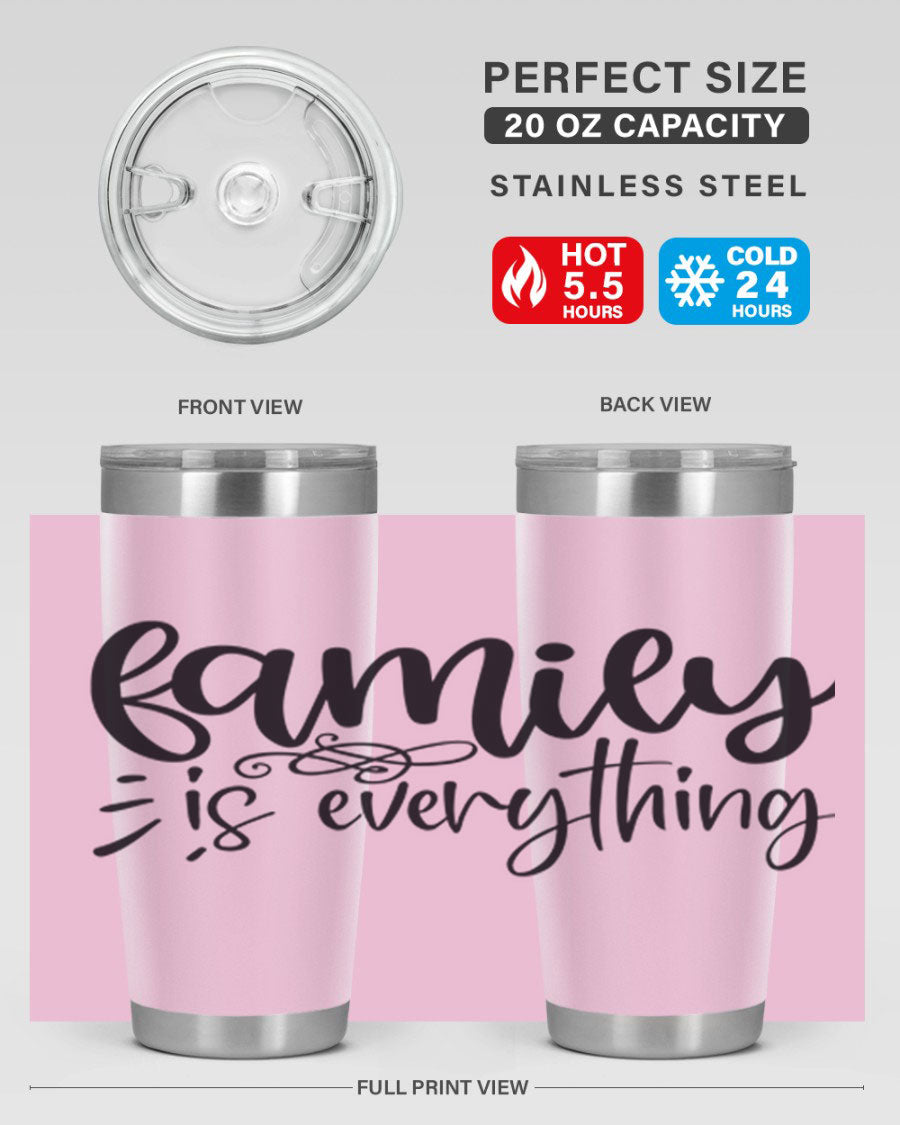 Family is Everything 72# Tumbler in stainless steel with a vibrant design, perfect for hot and cold beverages.
