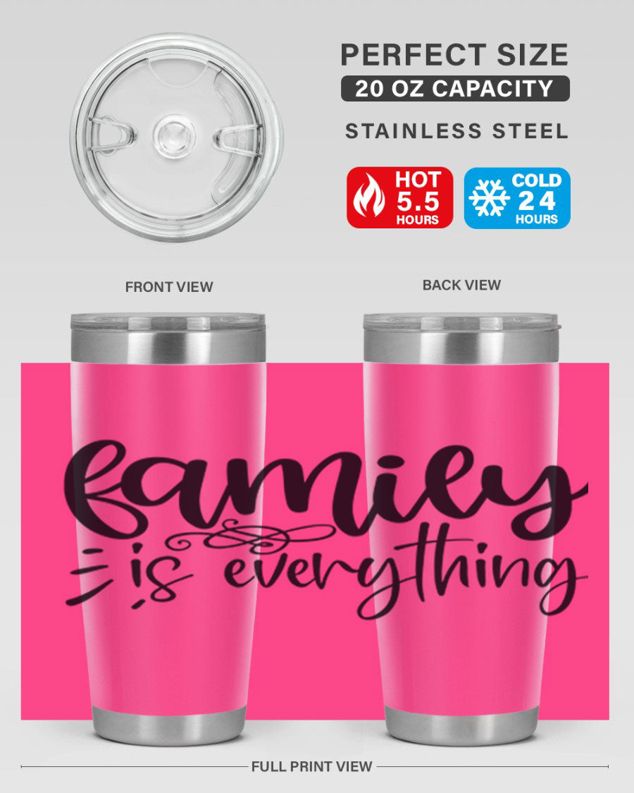 Family is Everything 72# Tumbler in stainless steel with a vibrant design, perfect for hot and cold beverages.