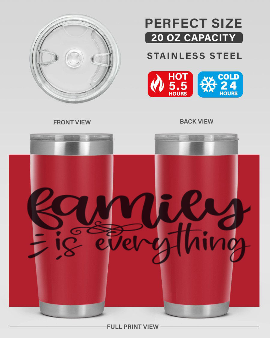 Family is Everything 72# Tumbler in stainless steel with a vibrant design, perfect for hot and cold beverages.