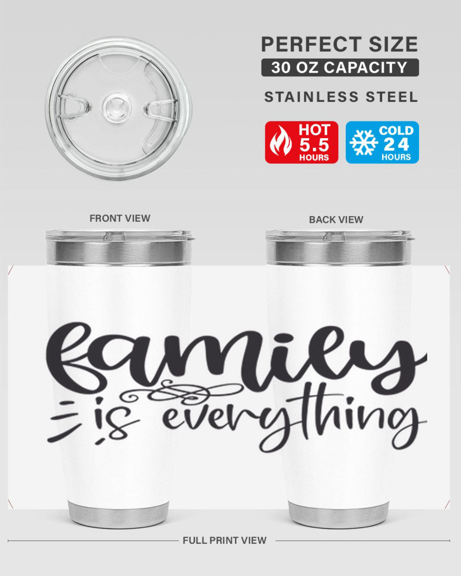 Family is Everything 72# Tumbler in stainless steel with a vibrant design, perfect for hot and cold beverages.