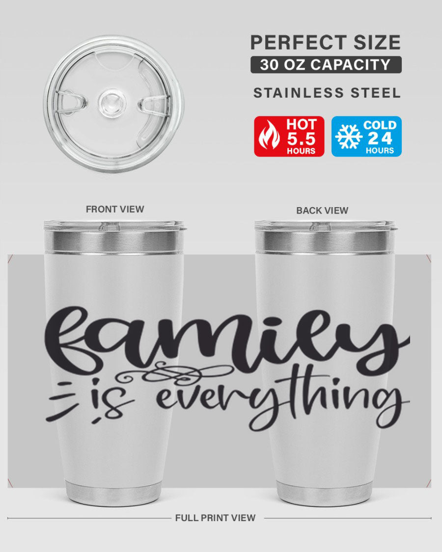 Family is Everything 72# Tumbler in stainless steel with a vibrant design, perfect for hot and cold beverages.