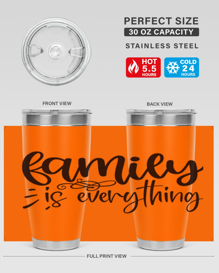 Family is Everything 72# Tumbler in stainless steel with a vibrant design, perfect for hot and cold beverages.