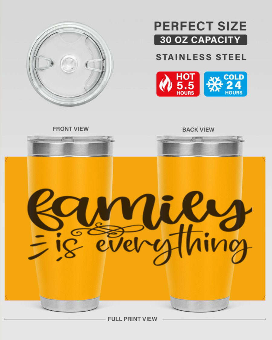 Family is Everything 72# Tumbler in stainless steel with a vibrant design, perfect for hot and cold beverages.
