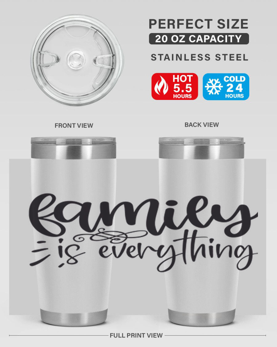 Family is Everything 72# Tumbler in stainless steel with a vibrant design, perfect for hot and cold beverages.