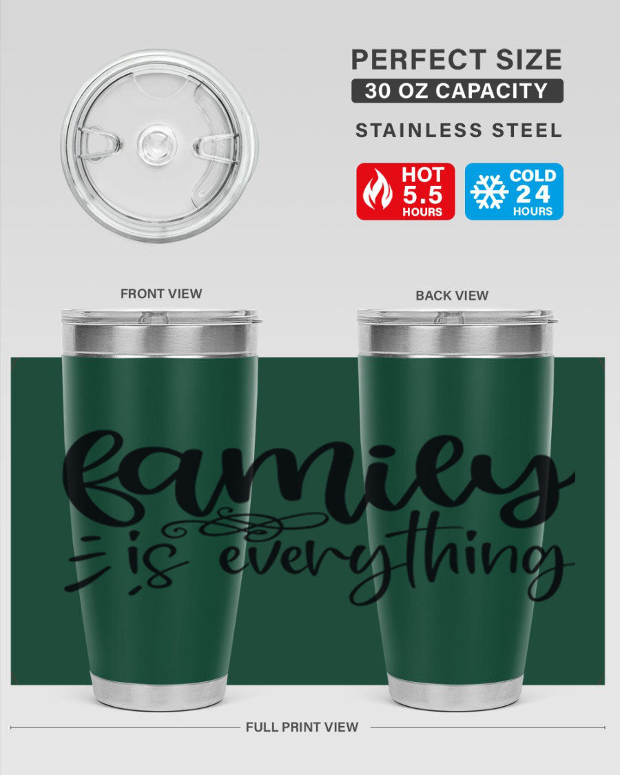 Family is Everything 72# Tumbler in stainless steel with a vibrant design, perfect for hot and cold beverages.