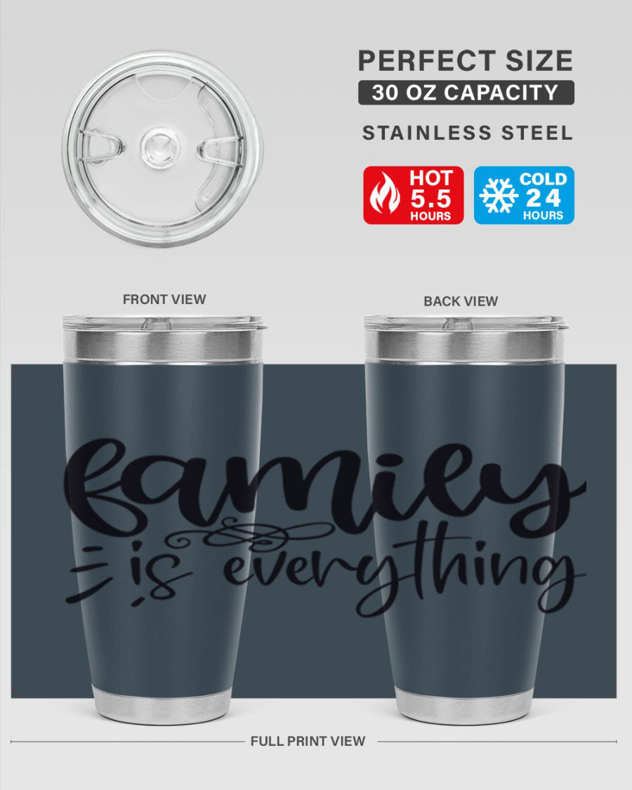 Family is Everything 72# Tumbler in stainless steel with a vibrant design, perfect for hot and cold beverages.