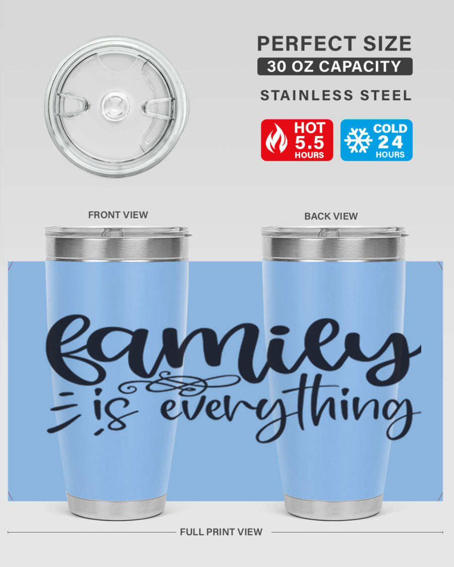 Family is Everything 72# Tumbler in stainless steel with a vibrant design, perfect for hot and cold beverages.