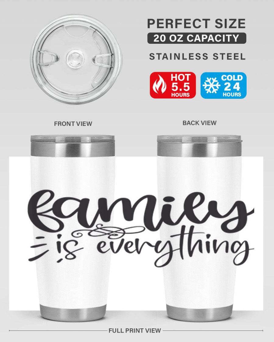 Family is Everything 72# Tumbler in stainless steel with a vibrant design, perfect for hot and cold beverages.