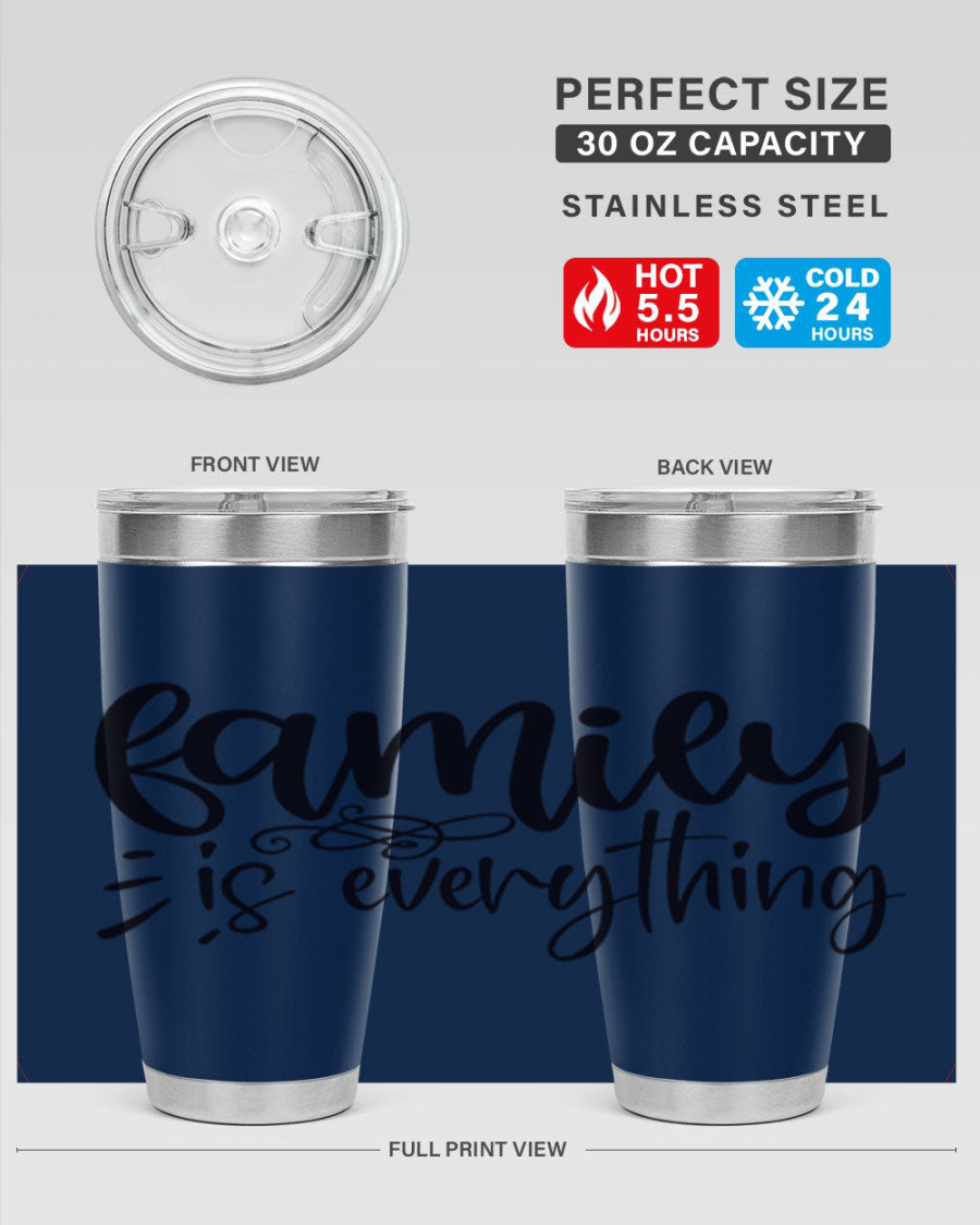 Family is Everything 72# Tumbler in stainless steel with a vibrant design, perfect for hot and cold beverages.