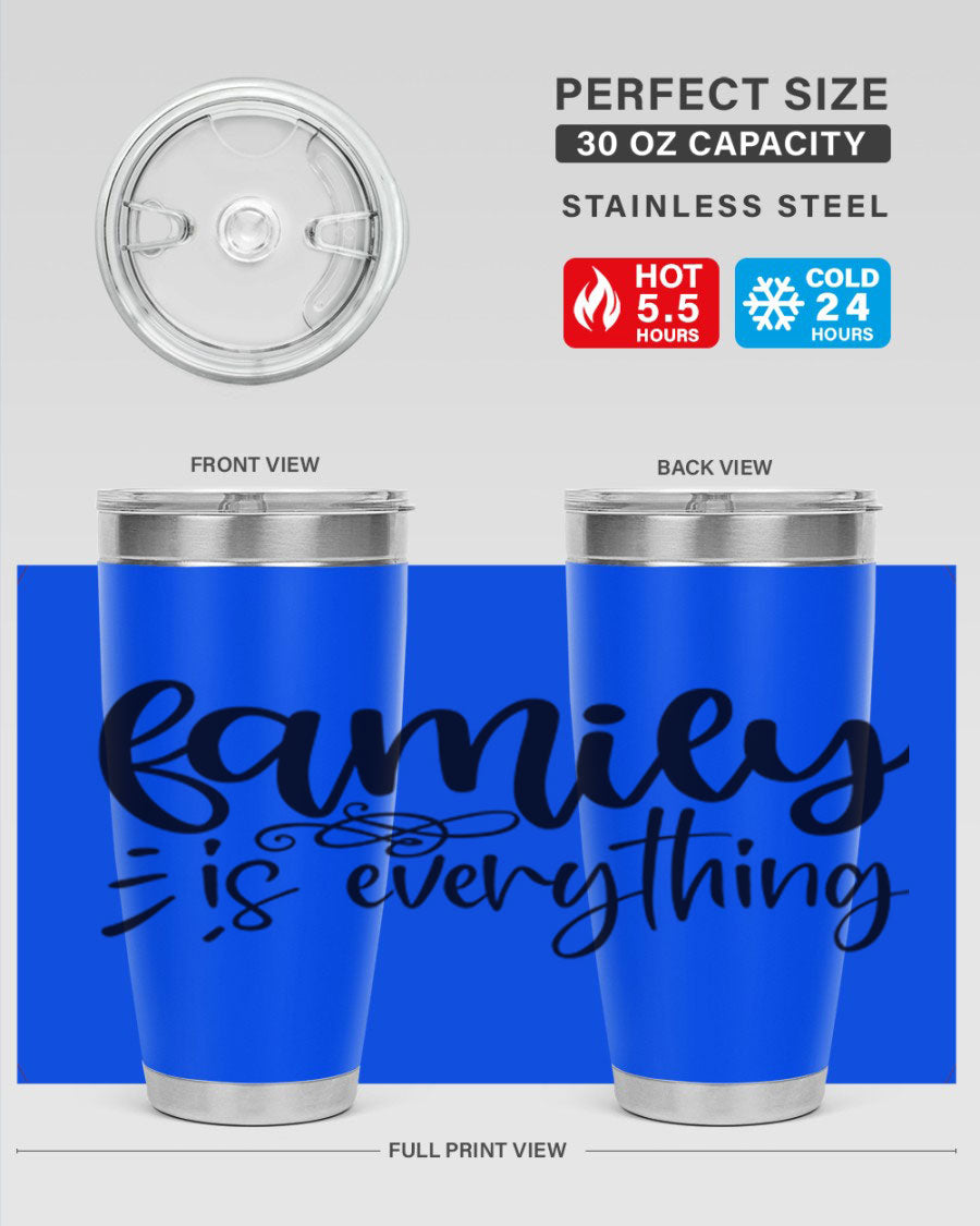 Family is Everything 72# Tumbler in stainless steel with a vibrant design, perfect for hot and cold beverages.