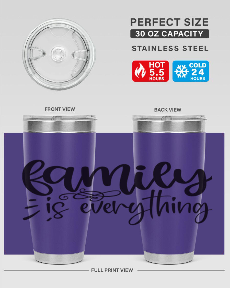 Family is Everything 72# Tumbler in stainless steel with a vibrant design, perfect for hot and cold beverages.