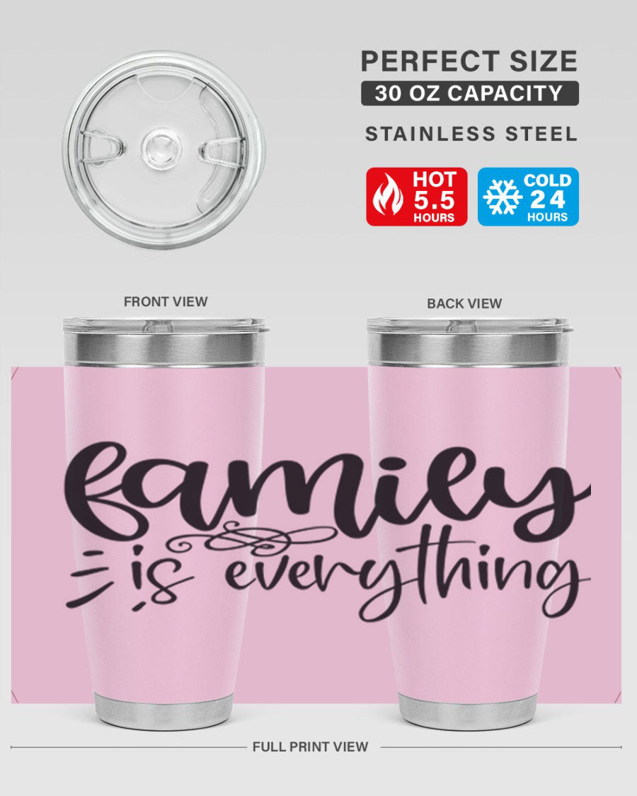 Family is Everything 72# Tumbler in stainless steel with a vibrant design, perfect for hot and cold beverages.