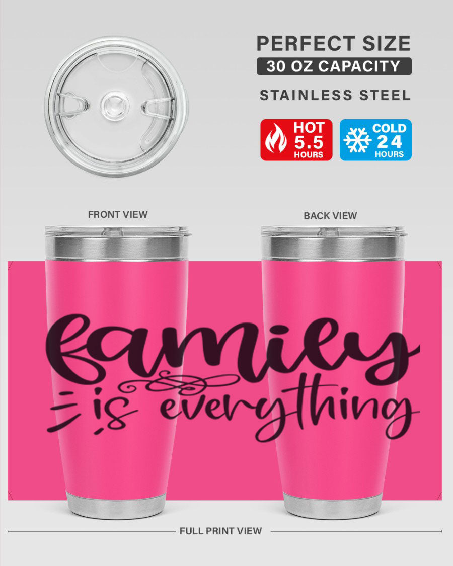 Family is Everything 72# Tumbler in stainless steel with a vibrant design, perfect for hot and cold beverages.