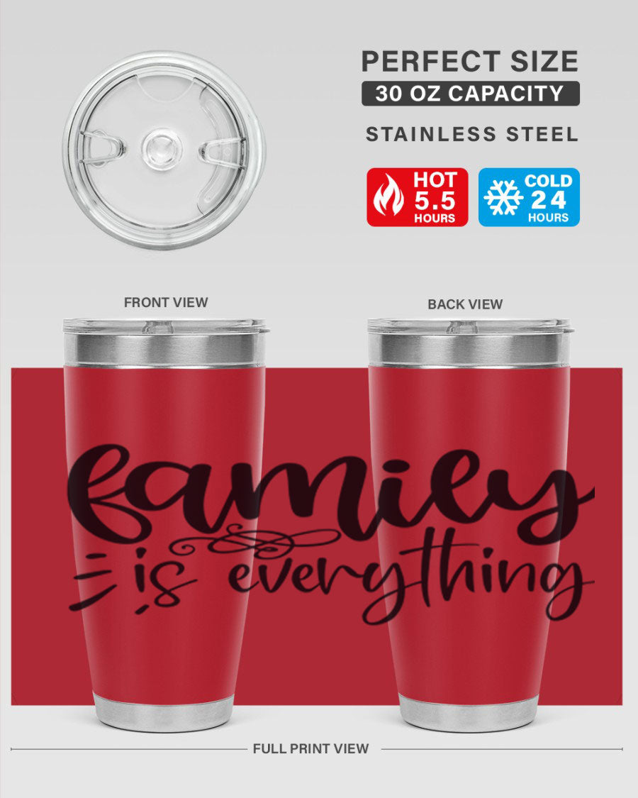 Family is Everything 72# Tumbler in stainless steel with a vibrant design, perfect for hot and cold beverages.