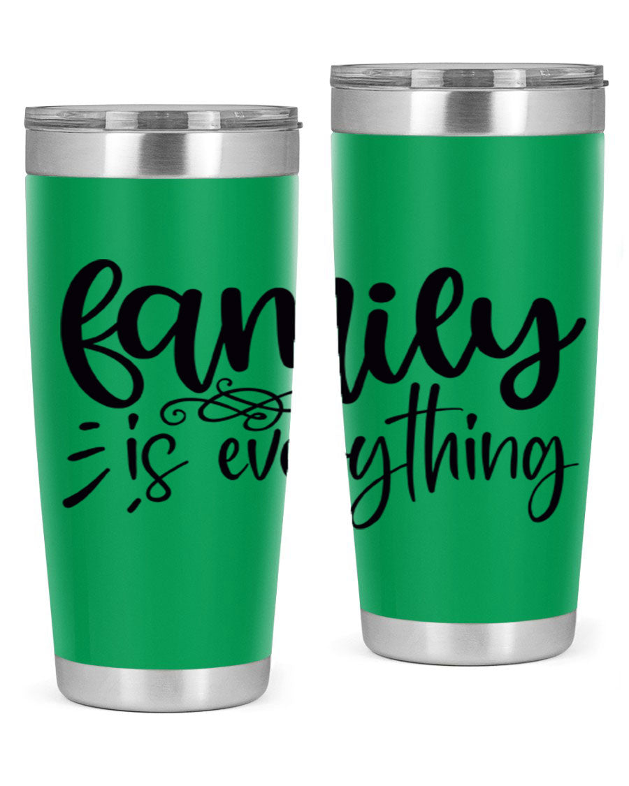 Family is Everything 72# Tumbler in stainless steel with a vibrant design, perfect for hot and cold beverages.