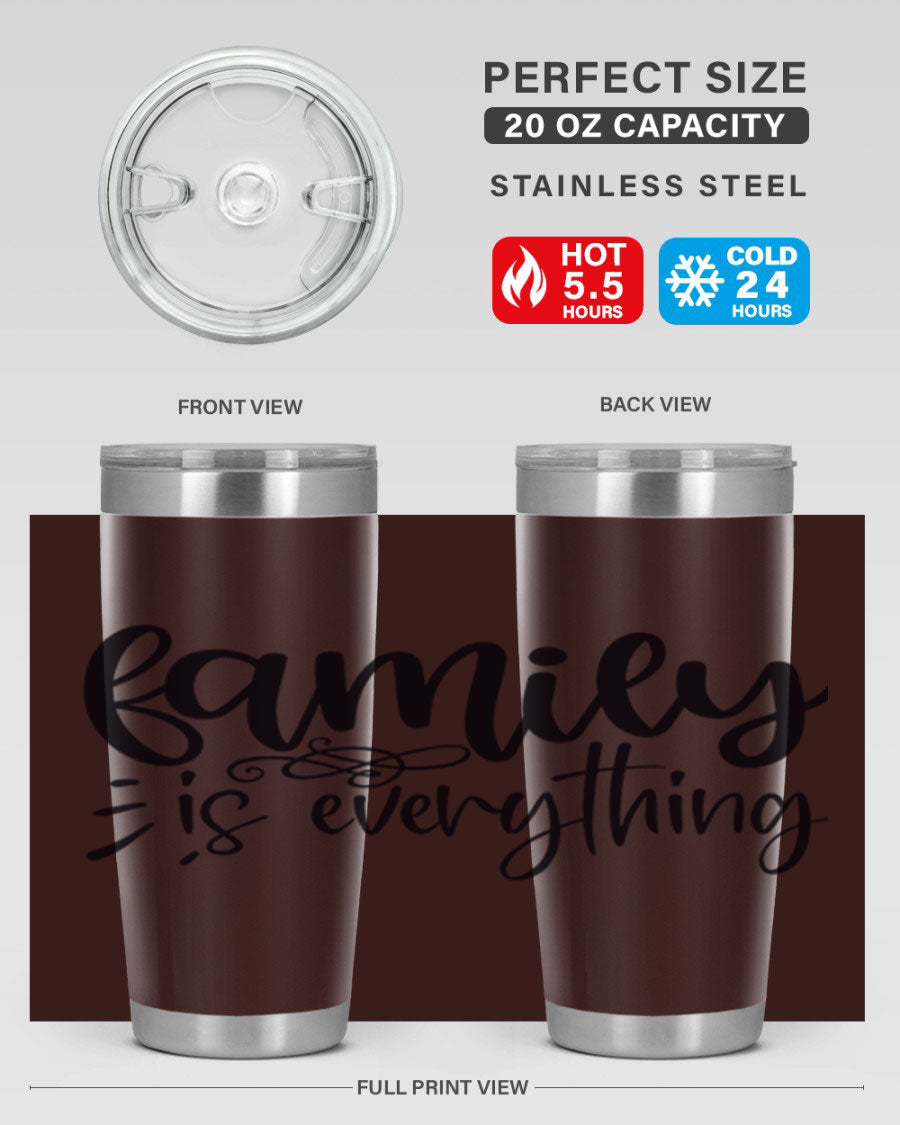 Family is Everything 72# Tumbler in stainless steel with a vibrant design, perfect for hot and cold beverages.