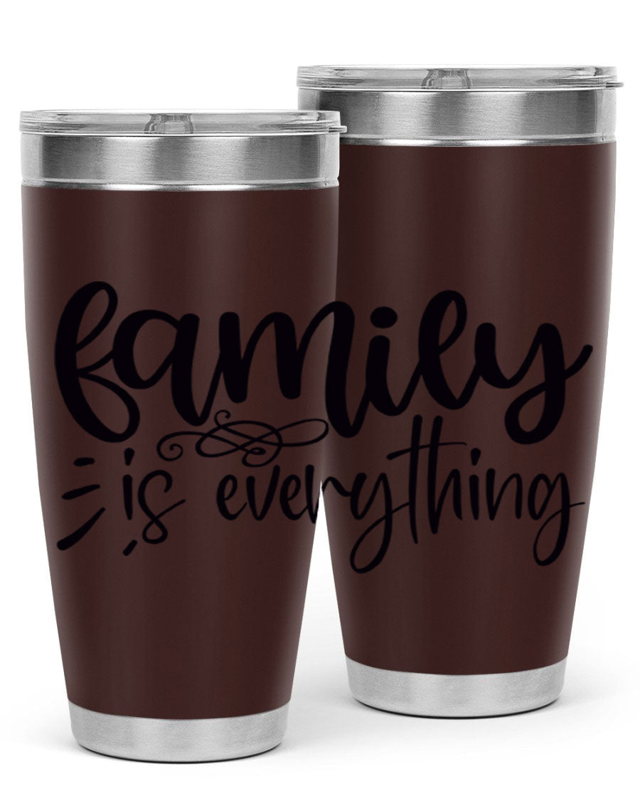 Family is Everything 72# Tumbler in stainless steel with a vibrant design, perfect for hot and cold beverages.