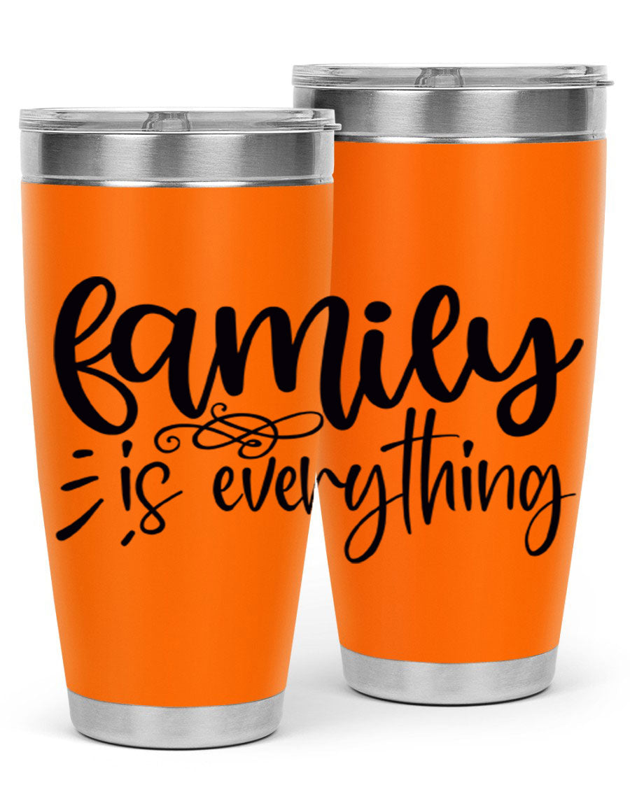 Family is Everything 72# Tumbler in stainless steel with a vibrant design, perfect for hot and cold beverages.