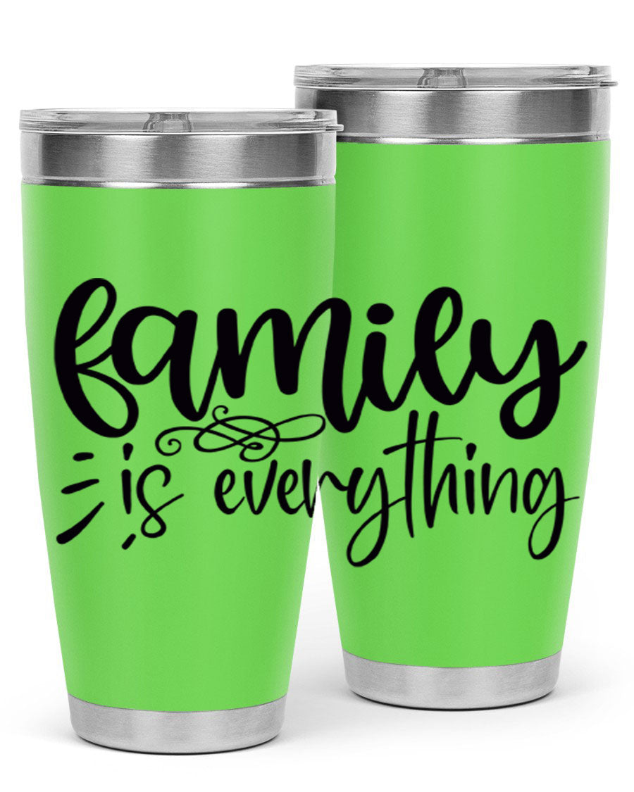 Family is Everything 72# Tumbler in stainless steel with a vibrant design, perfect for hot and cold beverages.