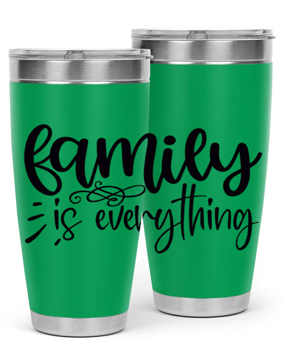 Family is Everything 72# Tumbler in stainless steel with a vibrant design, perfect for hot and cold beverages.