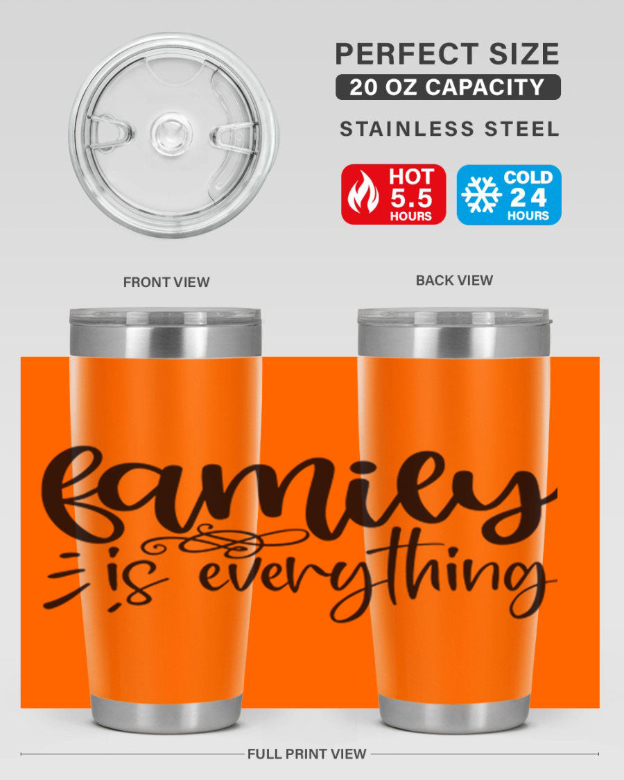 Family is Everything 72# Tumbler in stainless steel with a vibrant design, perfect for hot and cold beverages.