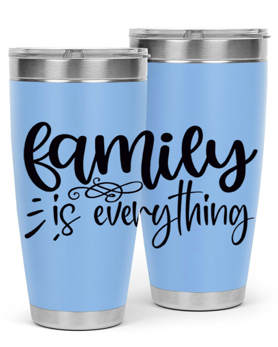 Family is Everything 72# Tumbler in stainless steel with a vibrant design, perfect for hot and cold beverages.