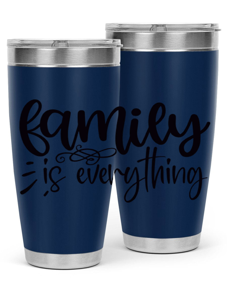 Family is Everything 72# Tumbler in stainless steel with a vibrant design, perfect for hot and cold beverages.