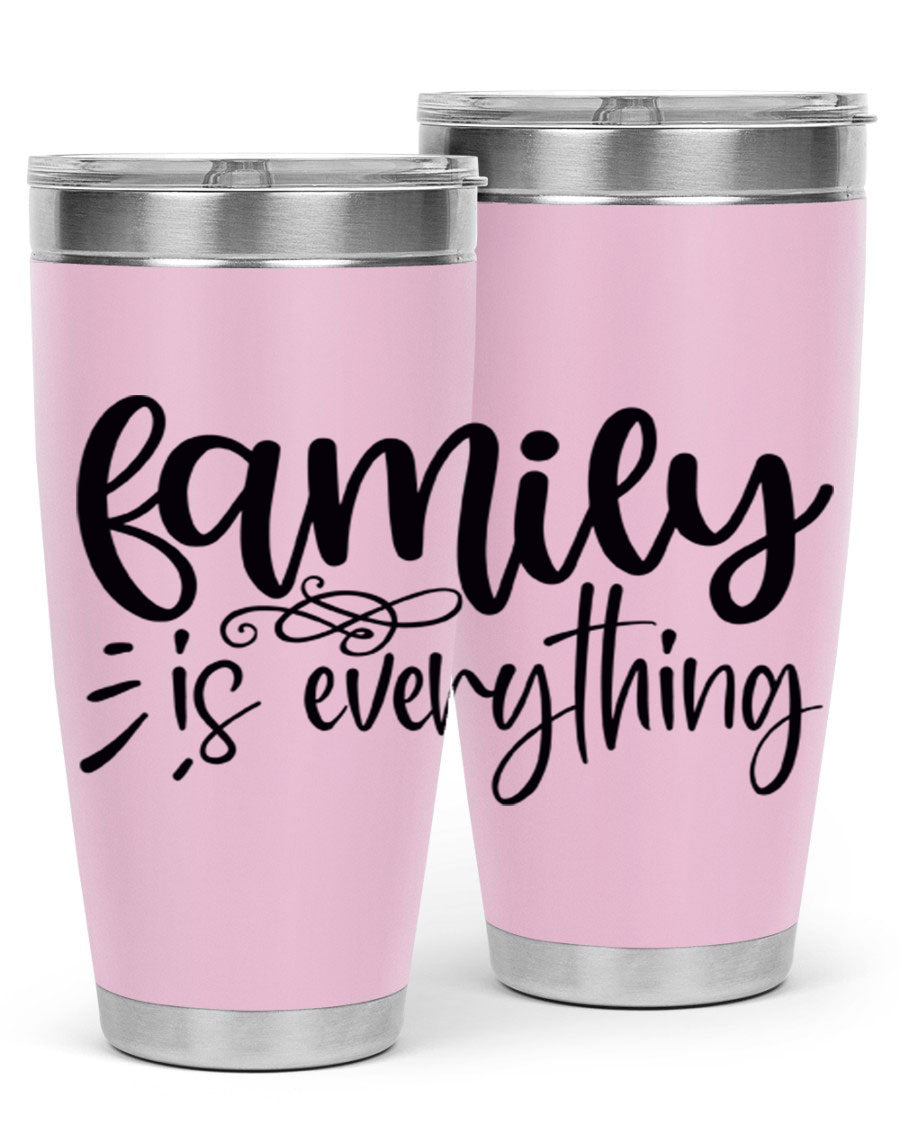 Family is Everything 72# Tumbler in stainless steel with a vibrant design, perfect for hot and cold beverages.