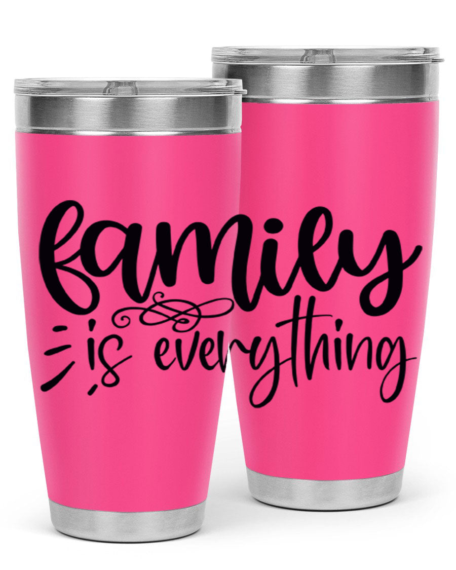 Family is Everything 72# Tumbler in stainless steel with a vibrant design, perfect for hot and cold beverages.