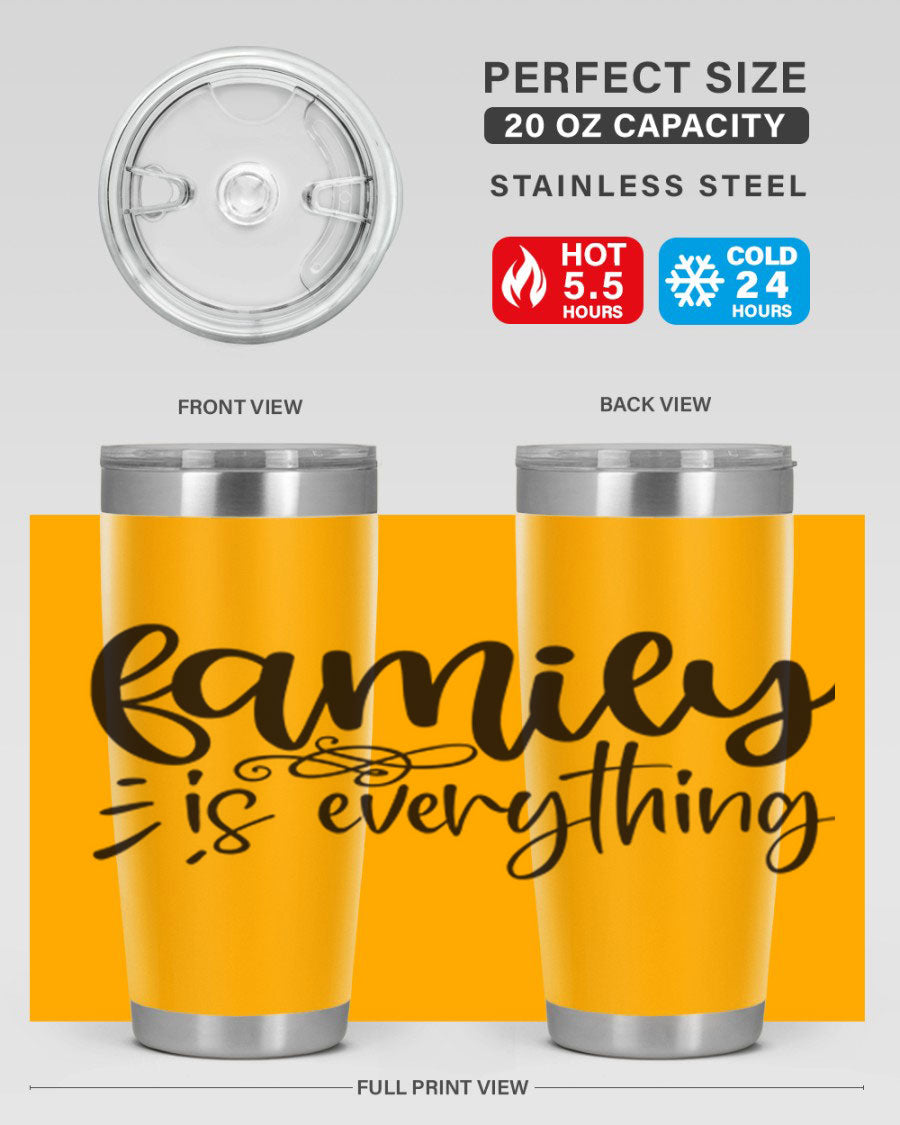 Family is Everything 72# Tumbler in stainless steel with a vibrant design, perfect for hot and cold beverages.