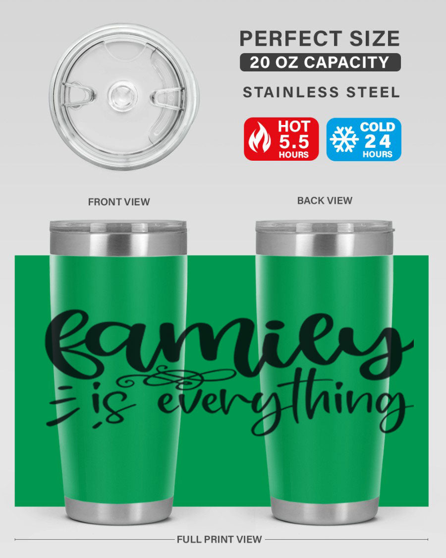 Family is Everything 72# Tumbler in stainless steel with a vibrant design, perfect for hot and cold beverages.