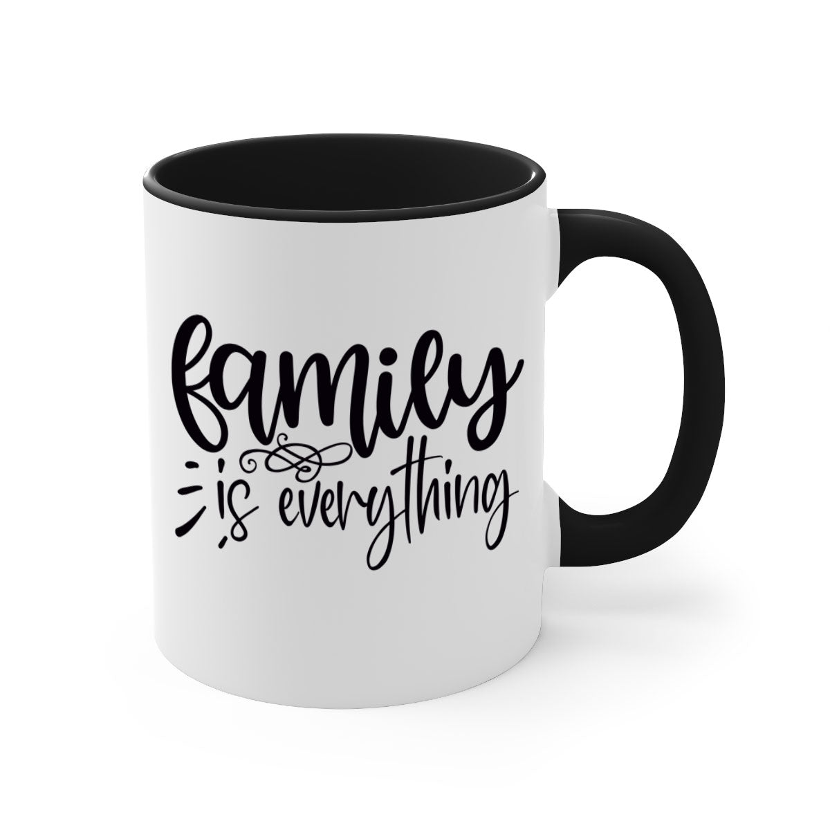 A stylish two-tone 'Family is Everything' Mug with a glossy finish, featuring a colored handle and interior, available in multiple colors.