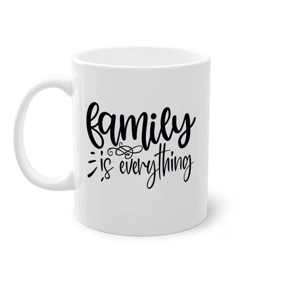 A stylish two-tone 'Family is Everything' Mug with a glossy finish, featuring a colored handle and interior, available in multiple colors.