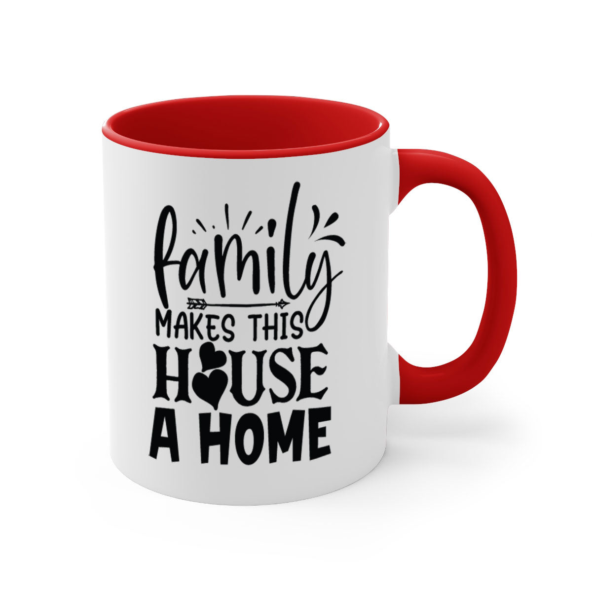 A stylish two-tone Family Makes This House a Home Mug with a glossy finish, featuring a colored handle and interior, available in five colors.