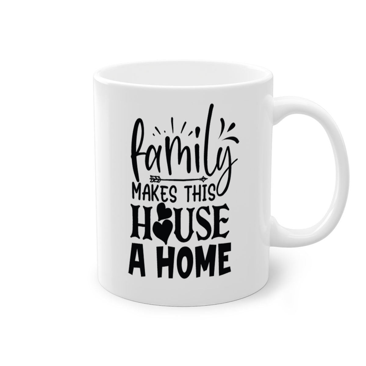 A stylish two-tone Family Makes This House a Home Mug with a glossy finish, featuring a colored handle and interior, available in five colors.