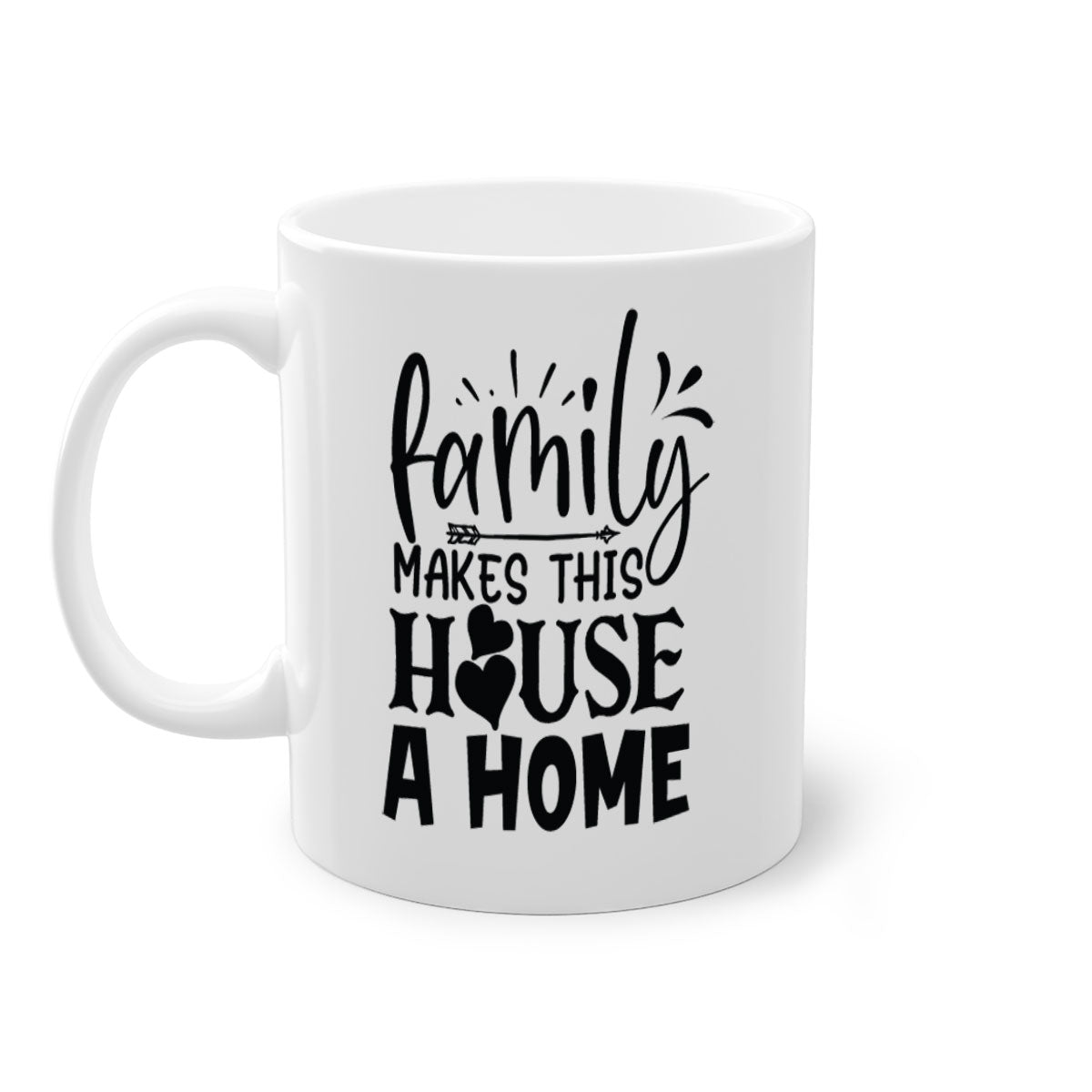 A stylish two-tone Family Makes This House a Home Mug with a glossy finish, featuring a colored handle and interior, available in five colors.