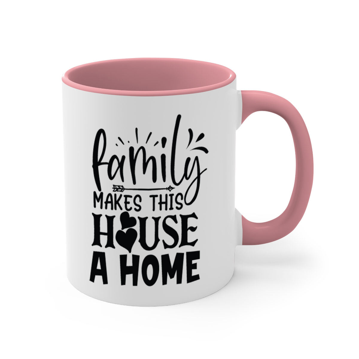 A stylish two-tone Family Makes This House a Home Mug with a glossy finish, featuring a colored handle and interior, available in five colors.