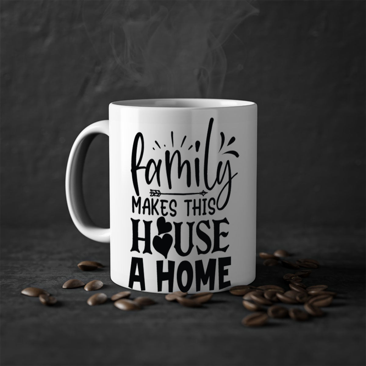A stylish two-tone Family Makes This House a Home Mug with a glossy finish, featuring a colored handle and interior, available in five colors.