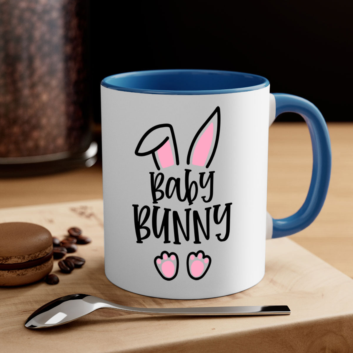 A colorful familybaby bunny 53# Mug featuring a glossy finish, available in five colors with a C-shaped handle, perfect for Easter celebrations.