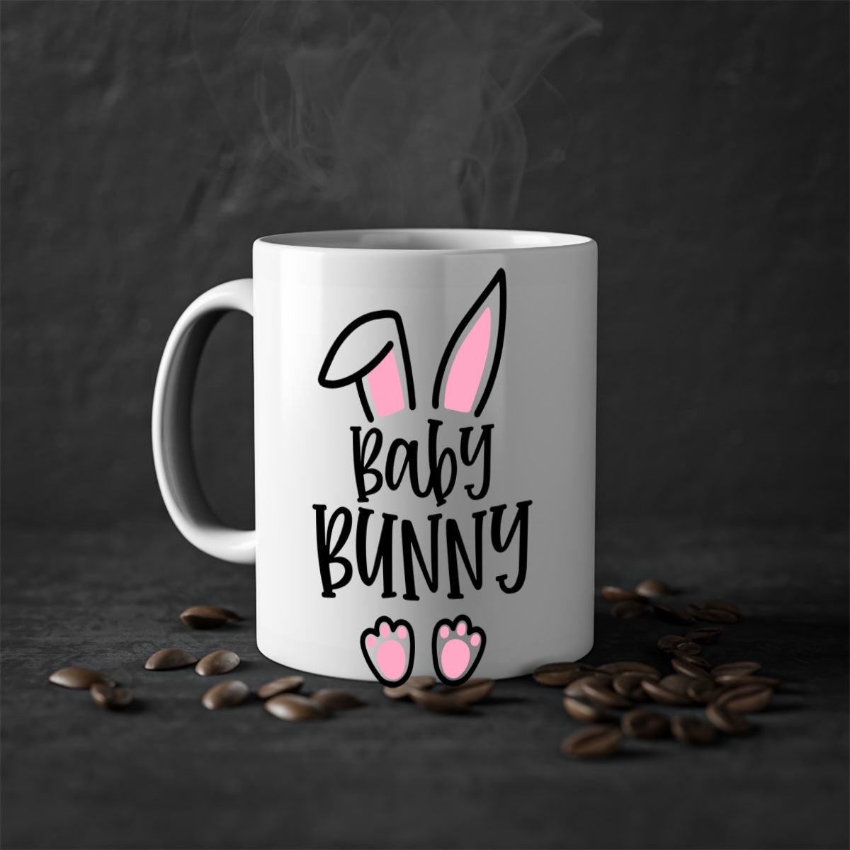 A colorful familybaby bunny 53# Mug featuring a glossy finish, available in five colors with a C-shaped handle, perfect for Easter celebrations.