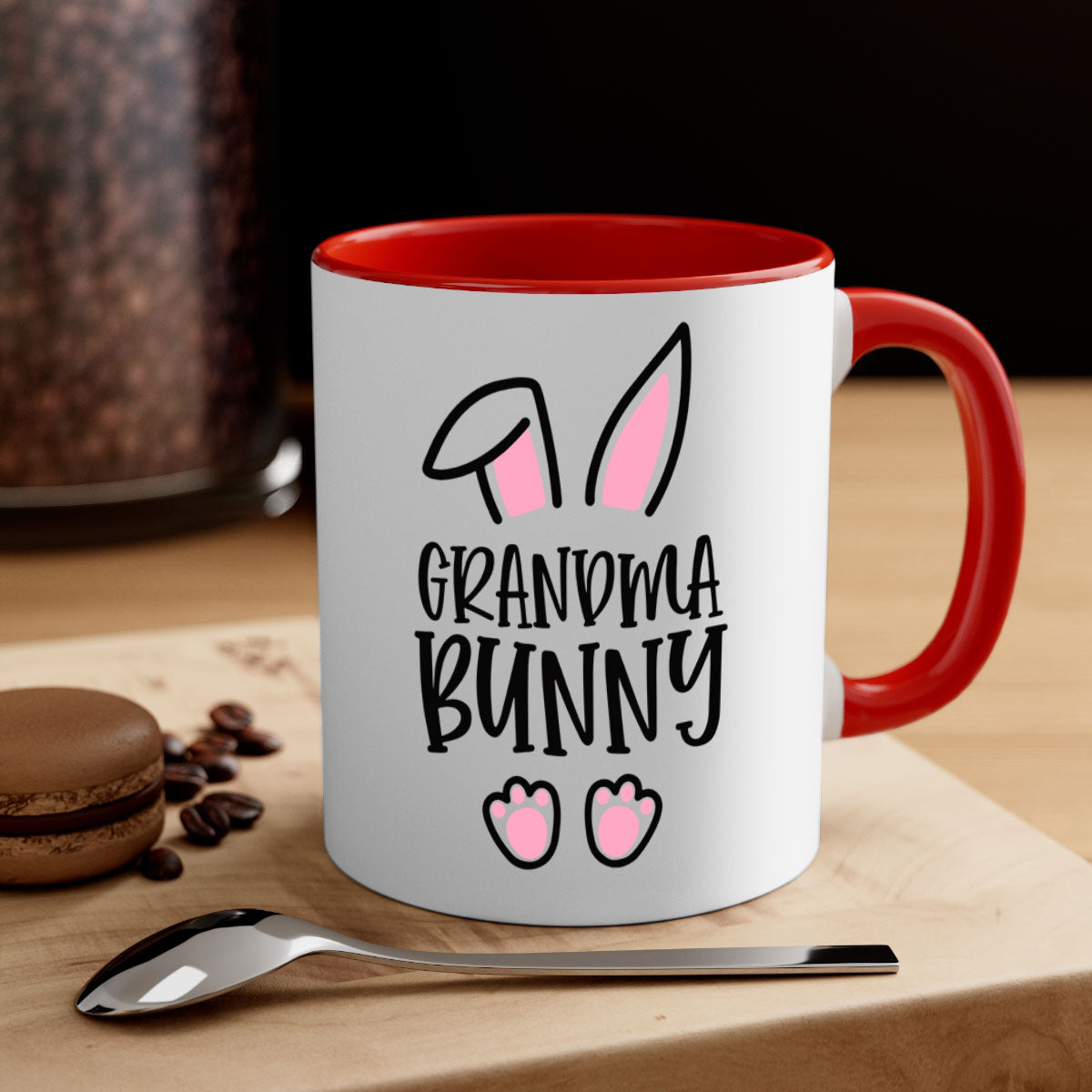 Familygrandma bunny 51# Mug with colorful handle and glossy finish, available in multiple colors and sizes.