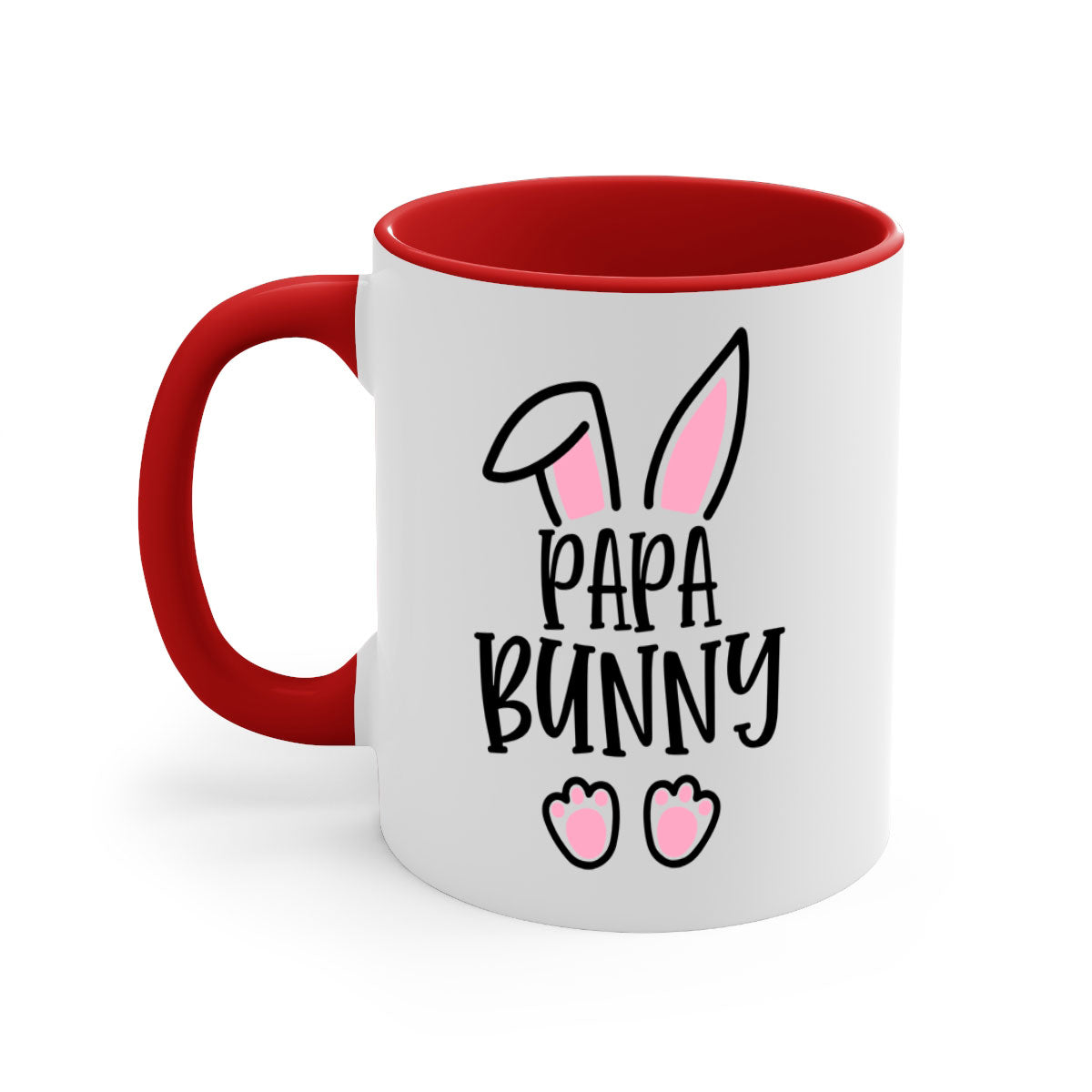 Familypapa bunny 48# Easter Mug with colorful handle and glossy finish, perfect for coffee and tea.